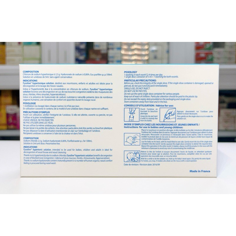 Hộp Xanh / Nước muối ưu trương Fysoline - chuyên hỗ trợ giảm nghẹt mũi cho bé - Hàng Pháp SHC