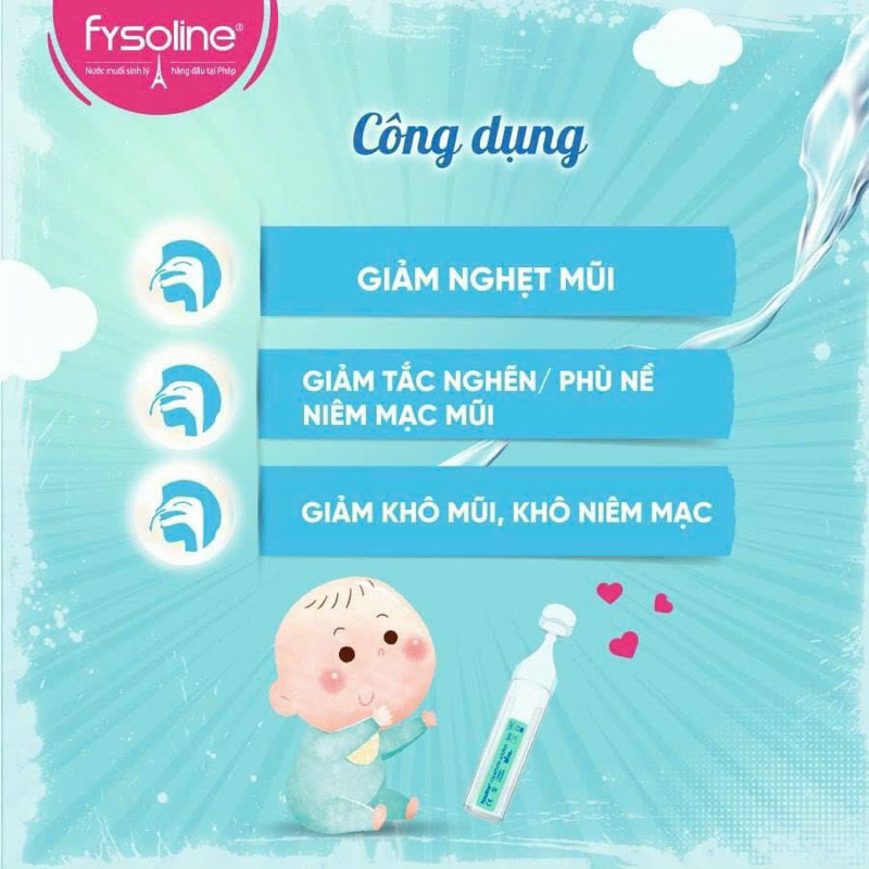 Hộp Xanh / Nước muối ưu trương Fysoline - chuyên hỗ trợ giảm nghẹt mũi cho bé - Hàng Pháp SHC
