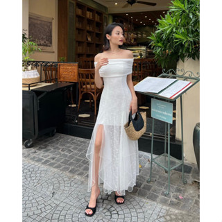 SUNDEI | Đầm maxi trễ vai dáng dài chiết eo xẻ tà Cinderella Dress