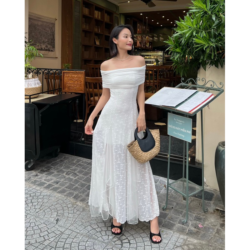 SUNDEI |  Đầm maxi trễ vai dáng dài chiết eo xẻ tà Cinderella Dress