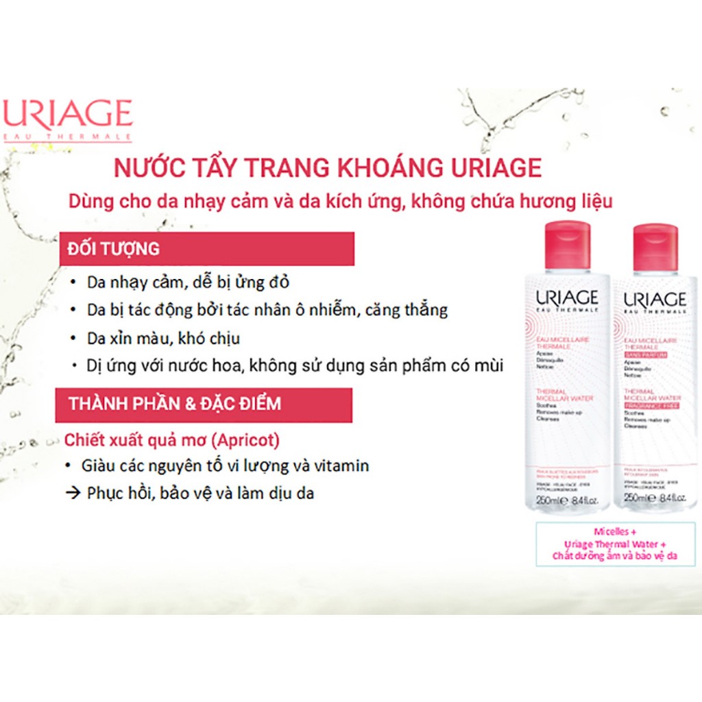 Tẩy trang dưỡng khoáng cho da dầu mụn, nhạy cảm, dưỡng ẩm URIAGE EAU MICELLAIRE THERMALE PMG 250ml