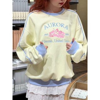 Áo sweater aurora phối viền bo tay cổ hình thêu-minipie