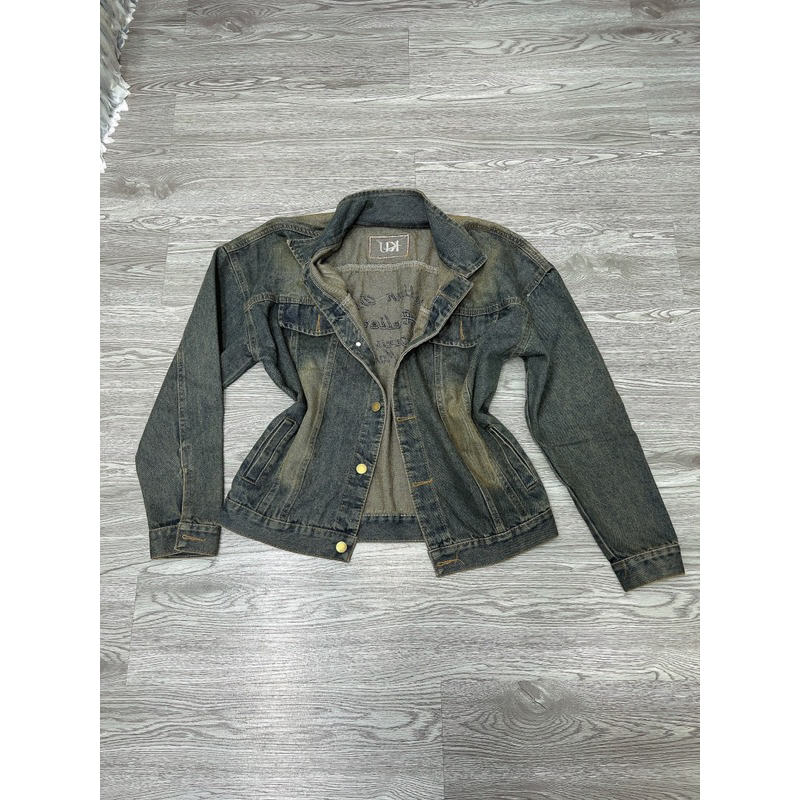 Áo khoát jeans phom dài màu bụi rêu