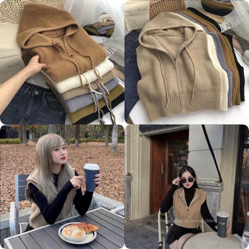Áo Gile Len mũ kéo khoá cho nữ, hàng loại 1 Quảng Châu chất len dầy mịn + kèm video và ảnh cận chất