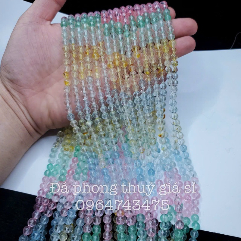 Chuỗi quấn 3 vòng Topaz 6+mm chất trong màu pastel siêu xinh siêu đẹp mịn hàng kiểm định kèm hộp