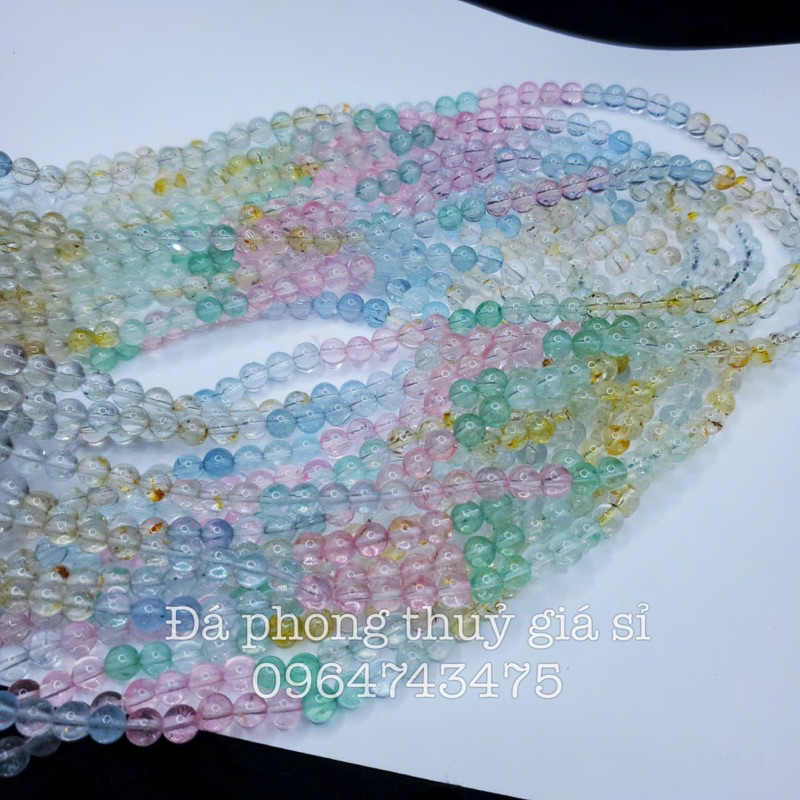 Chuỗi quấn 3 vòng Topaz 6+mm chất trong màu pastel siêu xinh siêu đẹp mịn hàng kiểm định kèm hộp