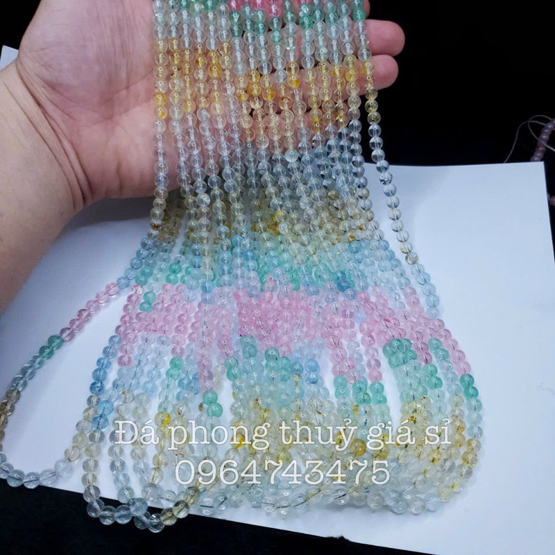 Chuỗi quấn 3 vòng Topaz 6+mm chất trong màu pastel siêu xinh siêu đẹp mịn hàng kiểm định kèm hộp