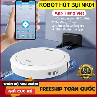 [Hot] Robot Hút Bụi Lau Nhà, Máy Hút Bụi NK01 - Hút Cực Mạnh 4000pa, Tự Sạc, Pin 120p, App Điều Khiển, Chống Rơi
