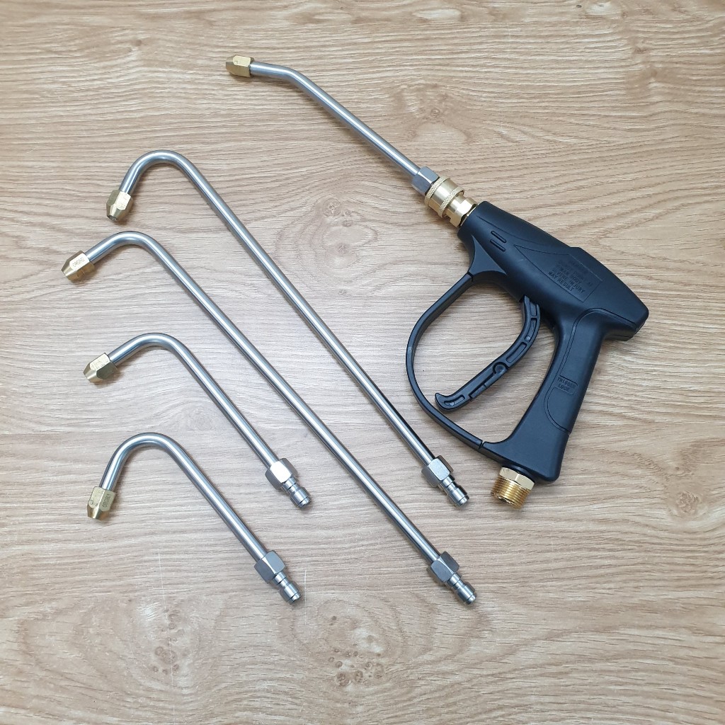 Súng xịt rửa xe kèm nối nhanh và cần inox cong 45 độ - 90 độ - 120 độ dài 15cm - 30cm