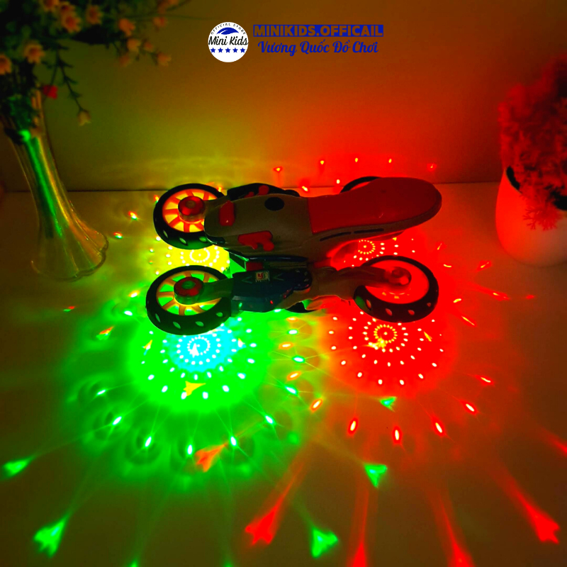 Đồ chơi xe Mô Tô, xe máy chạy pin biến hình xoay tròn 360 có nhạc và đèn led đẹp mắt  - Đồ chơi MiniKids