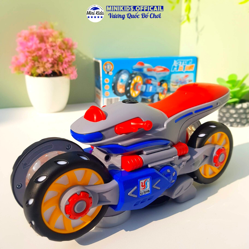 Đồ chơi xe Mô Tô, xe máy chạy pin biến hình xoay tròn 360 có nhạc và đèn led đẹp mắt  - Đồ chơi MiniKids