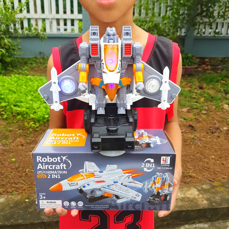 Đồ chơi máy bay chiến đấu biến hình robot chạy pin  có nhạc và đèn led đẹp mắt dành cho bé >1T - MiniKids