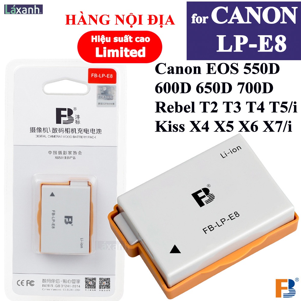 Pin máy ảnh FB Canon LP-E8 EOS 550D 600D 650D 700D Kiss X4 X5 X6 X7i Rebel T2i T3i T4i T5i Canon lpe