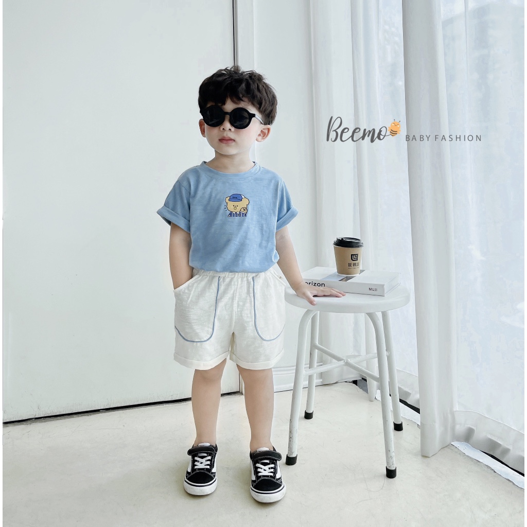 Bộ quần áo Cotton Xược in Gấu Beemo - Chất siêu mát, nhẹ, xua tan nỗi lo hè oi bức, tone màu Hàn Quốc bé mặc tôn da B156