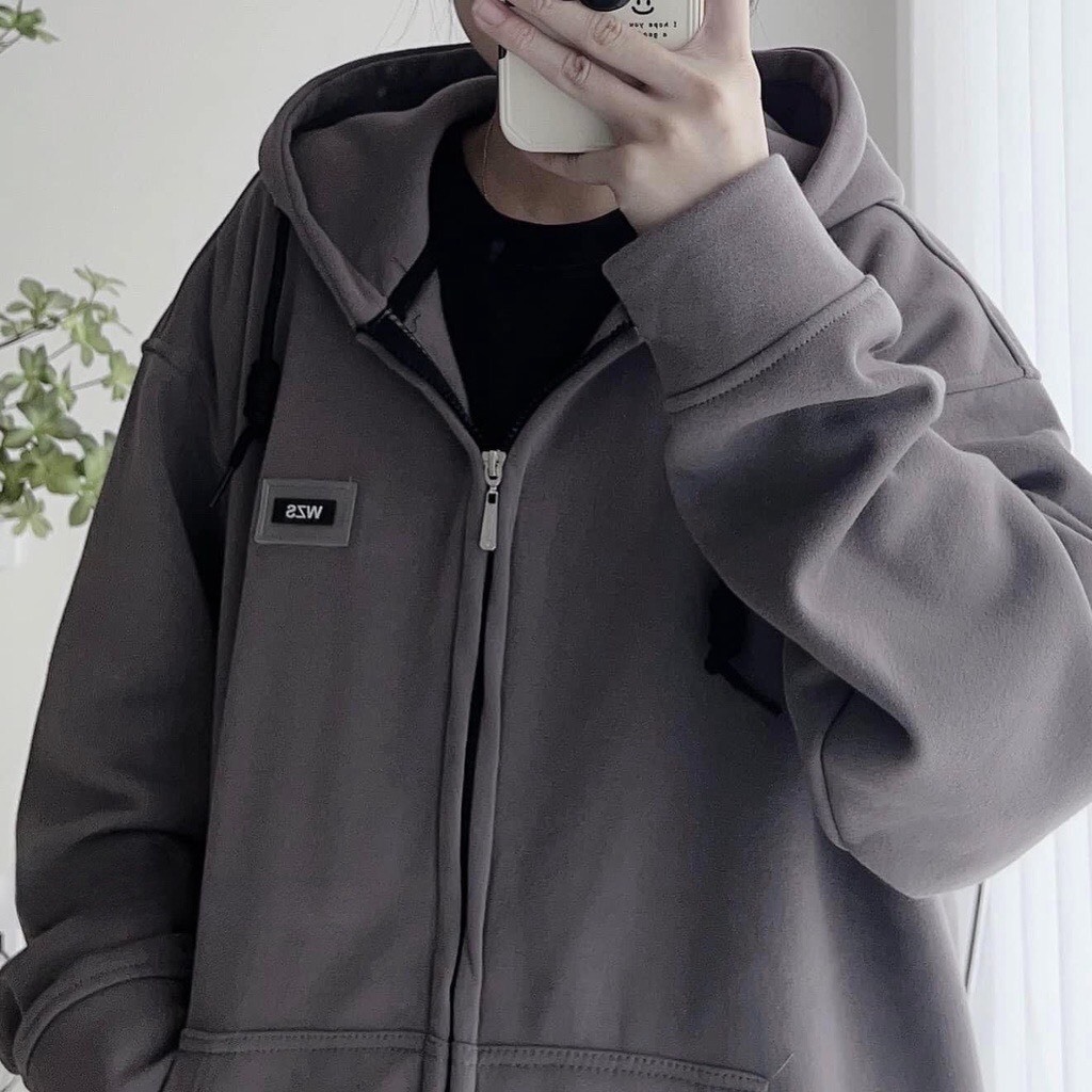 Áo Khoác Hoodie Zip Chất Nỉ Bông tag cao su Có Túi Trước Nam Nữ Form Rộng - TPP fashion