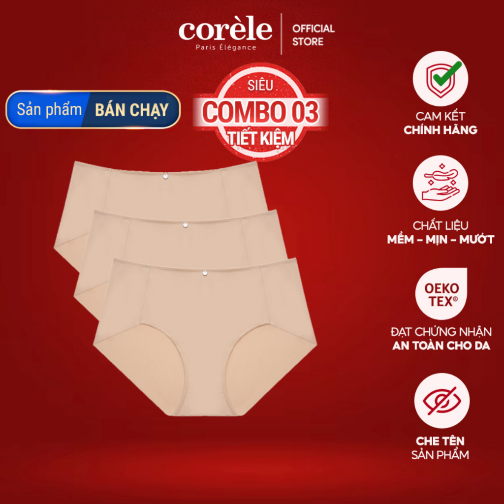 Combo 3 quần lót nữ Corèle lưng vừa, viền mảnh chất thun lạnh, chuẩn an toàn quốc tế OEKO-TEX từ Corèle V Pháp - 02156A