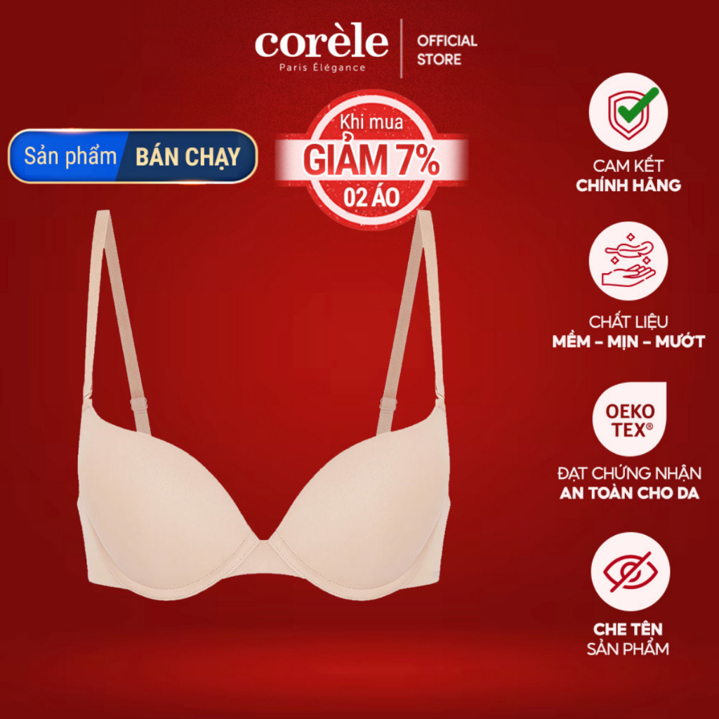 Áo ngực Corèle siêu nâng mút dày có gọng, bản lưng vừa, chuẩn an toàn quốc tế OEKO-TEX từ Corèle Pháp - 3201E
