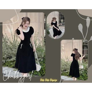 Đầm nhung bigsize cổ bèo tây con