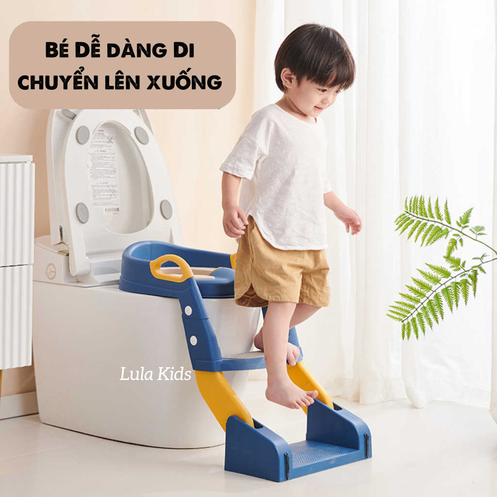 Thang bô vệ sinh cho bé, bệ ngồi thu nhỏ bồn cầu có đệm lót Cao Cấp Lula Kids, Có thể gấp gọn tiện lợi