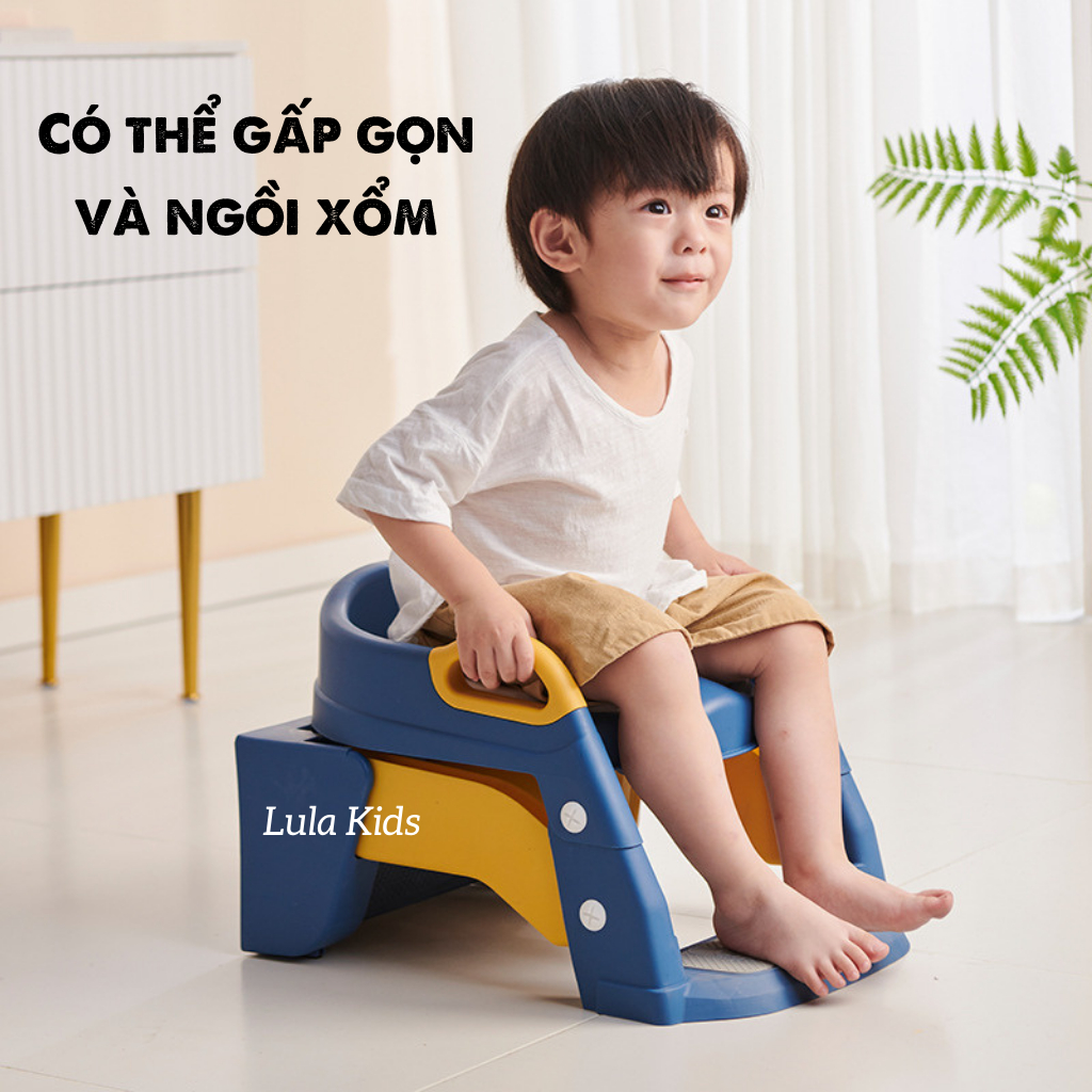 Thang bô vệ sinh cho bé, bệ ngồi thu nhỏ bồn cầu có đệm lót Cao Cấp Lula Kids, Có thể gấp gọn tiện lợi