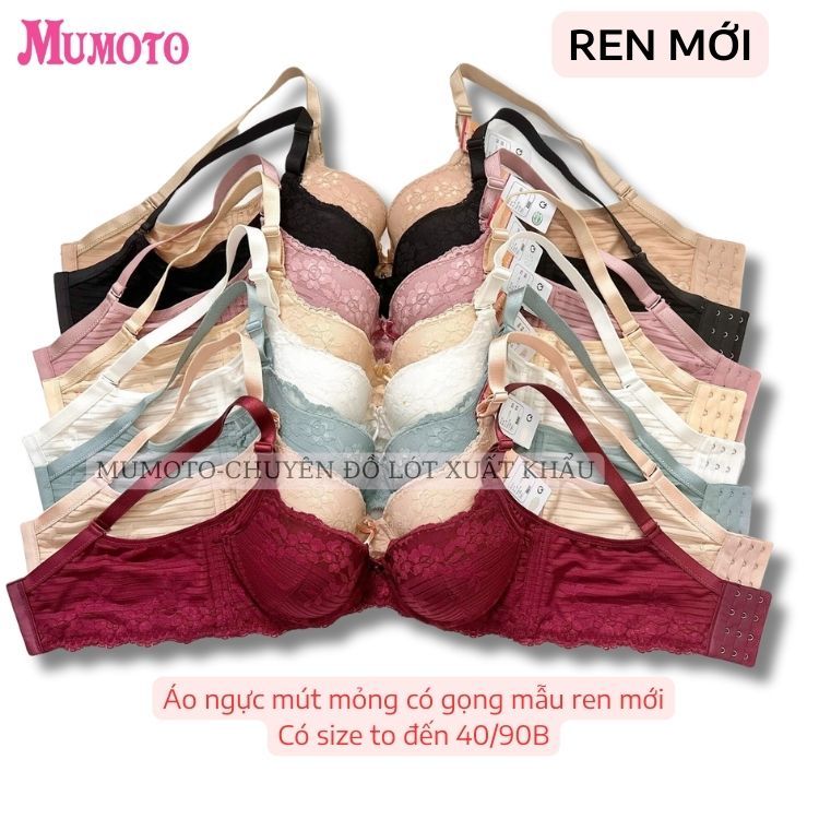 Áo ngực ren mút mỏng có gọng Lovely 4 móc cài ren lưới mềm mại bản lưng to có size lớn ren mới - MUMOTO