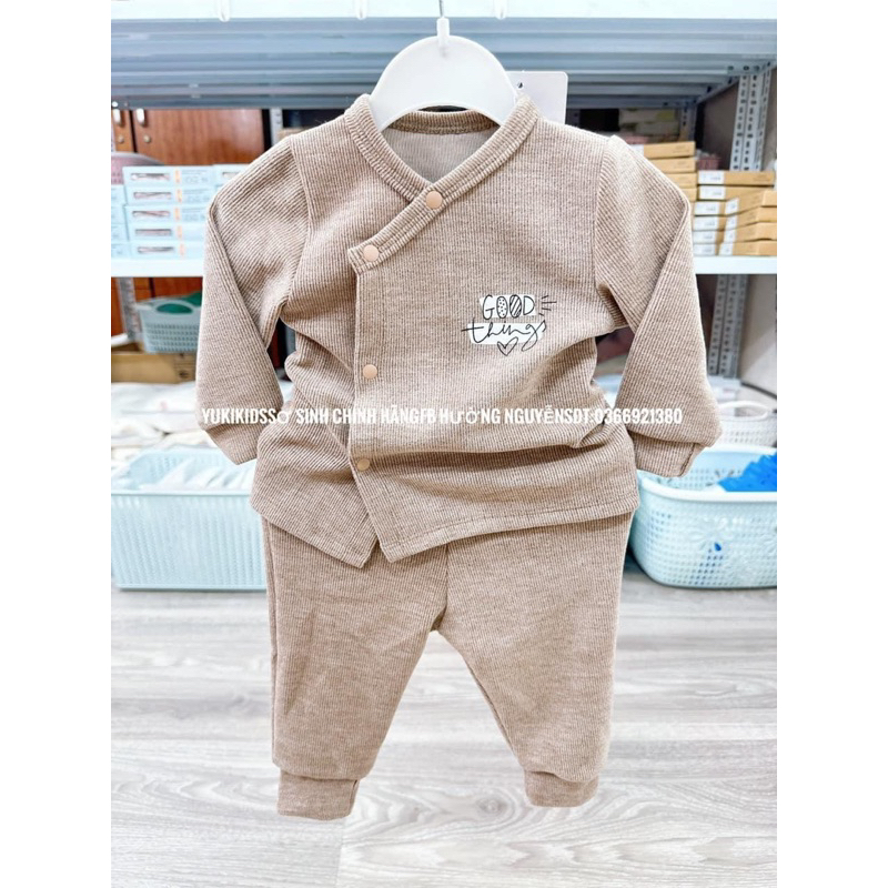 Bộ sơ sinh dài tay cài lệch Anminaza chất nỉ cho bé trai, bé gái