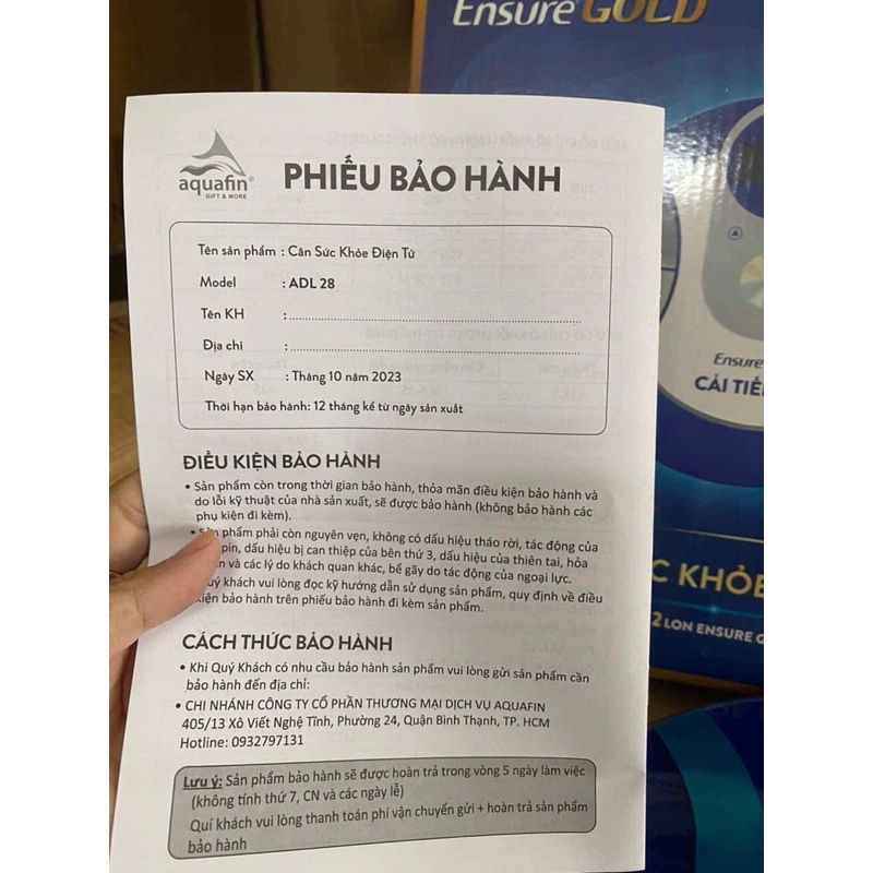 Cân Sức Khoẻ Điện Tử, Quà Tặng Từ Sữa Ensure Mẫu Mới