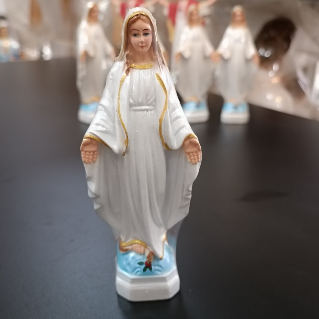 Tượng Đức Mẹ Ban Ơn 15cm composite màu trắng hoặc xanh dương, trang trí xe hơi, bàn học, quà tặng