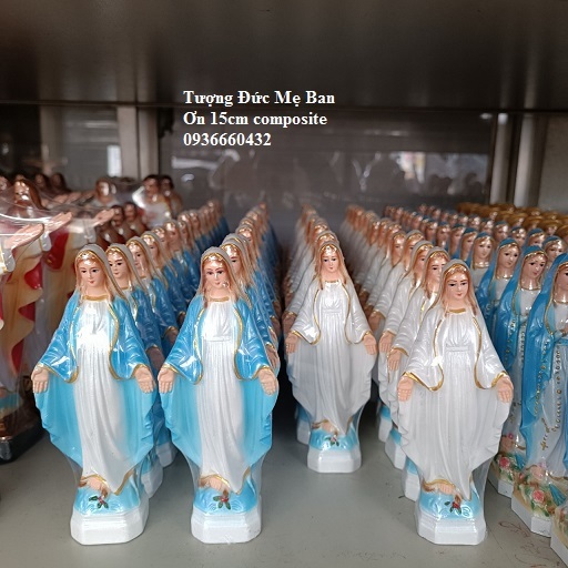 Tượng Đức Mẹ Ban Ơn 15cm composite màu trắng hoặc xanh dương, trang trí xe hơi, bàn học, quà tặng