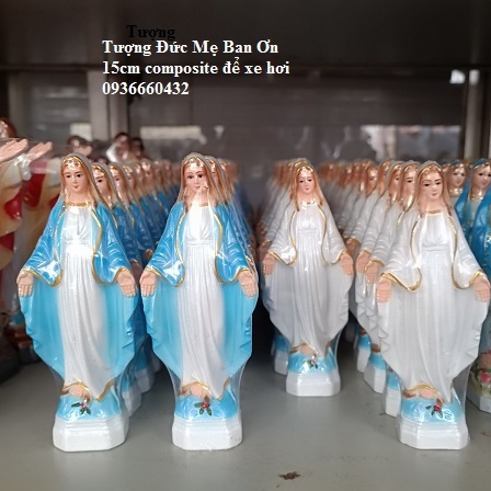 Tượng Đức Mẹ Ban Ơn 15cm composite màu trắng hoặc xanh dương, trang trí xe hơi, bàn học, quà tặng