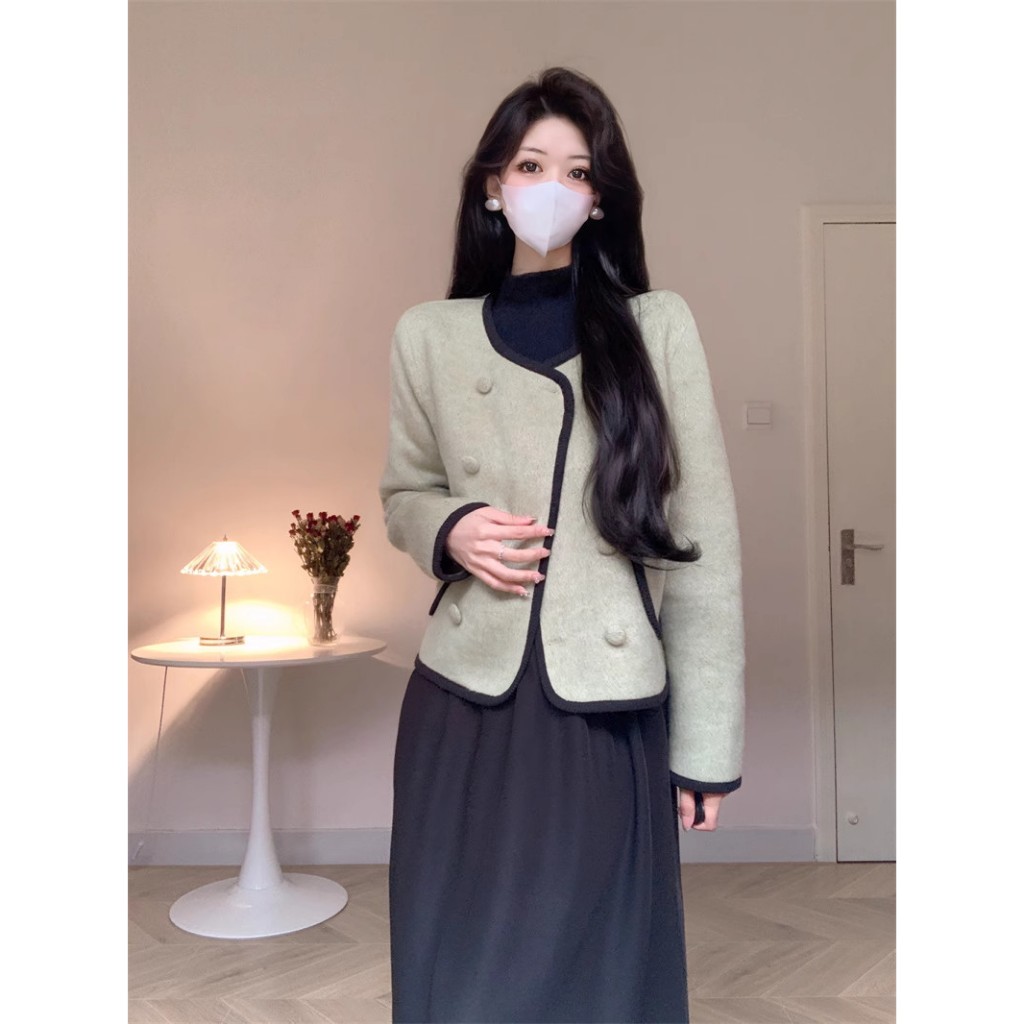 Set áo khoác dài tay + váy dáng dài