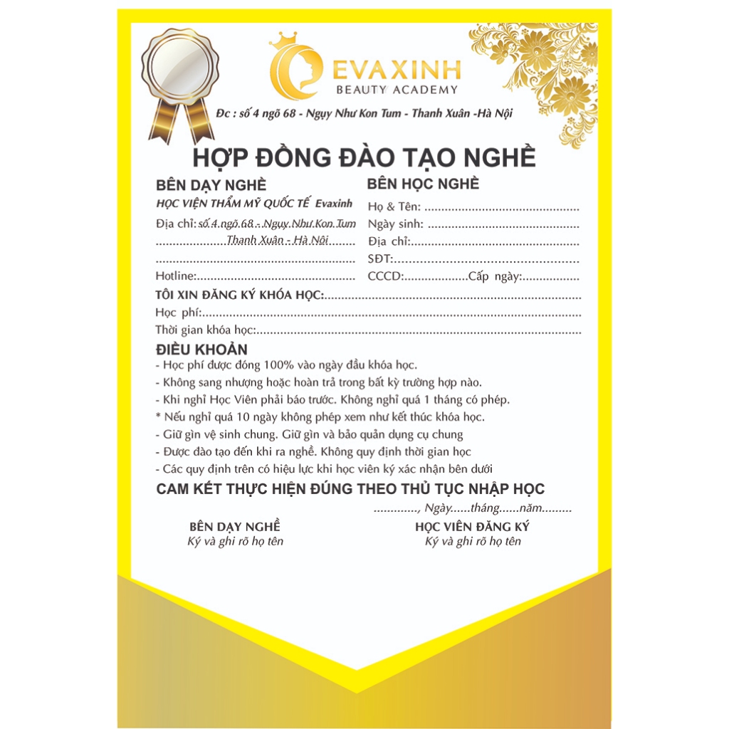 Hợp Đồng Đào Tạo Spa, Tóc, Nail 3 tờ