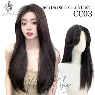 Siêu Da Đầu Tóc Giả CC03 55cm Thẳng Móc T Mái Bay (dưỡng + lược + lưới + miếng dán)