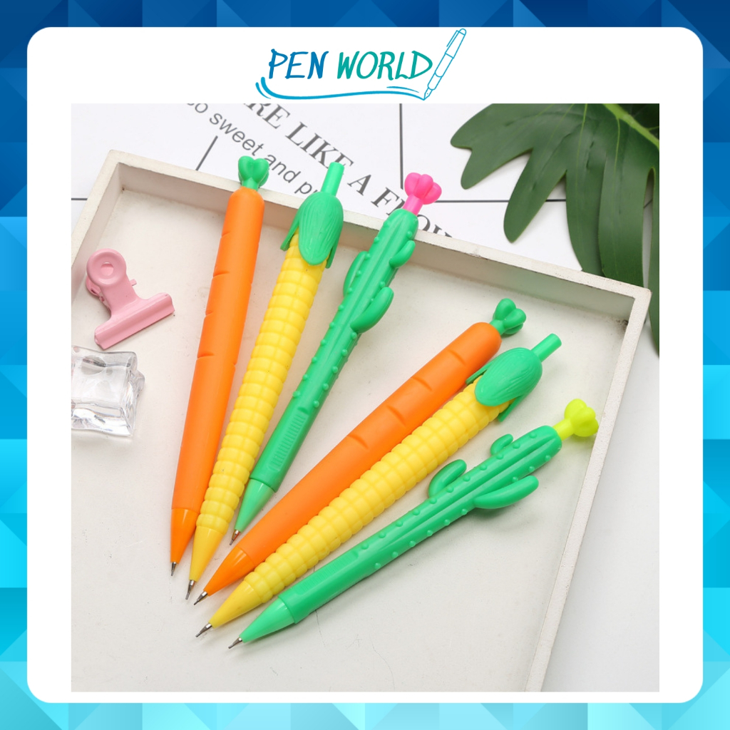 Bút chì bấm ngòi 0.5/0.7mm kiểu dáng hình rau củ cà rốt, xương rồng dễ thương