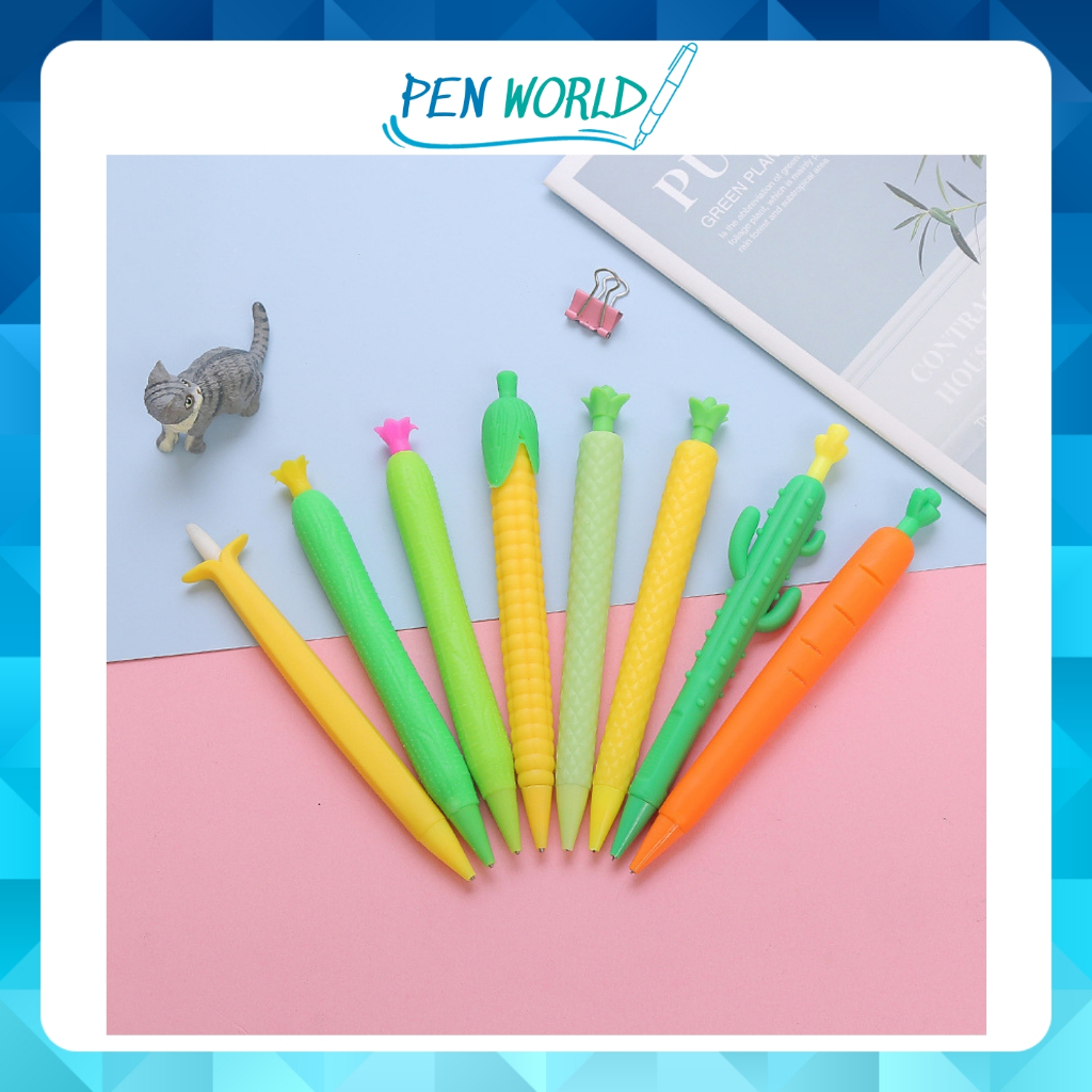 Bút chì bấm ngòi 0.5/0.7mm kiểu dáng hình rau củ cà rốt, xương rồng dễ thương