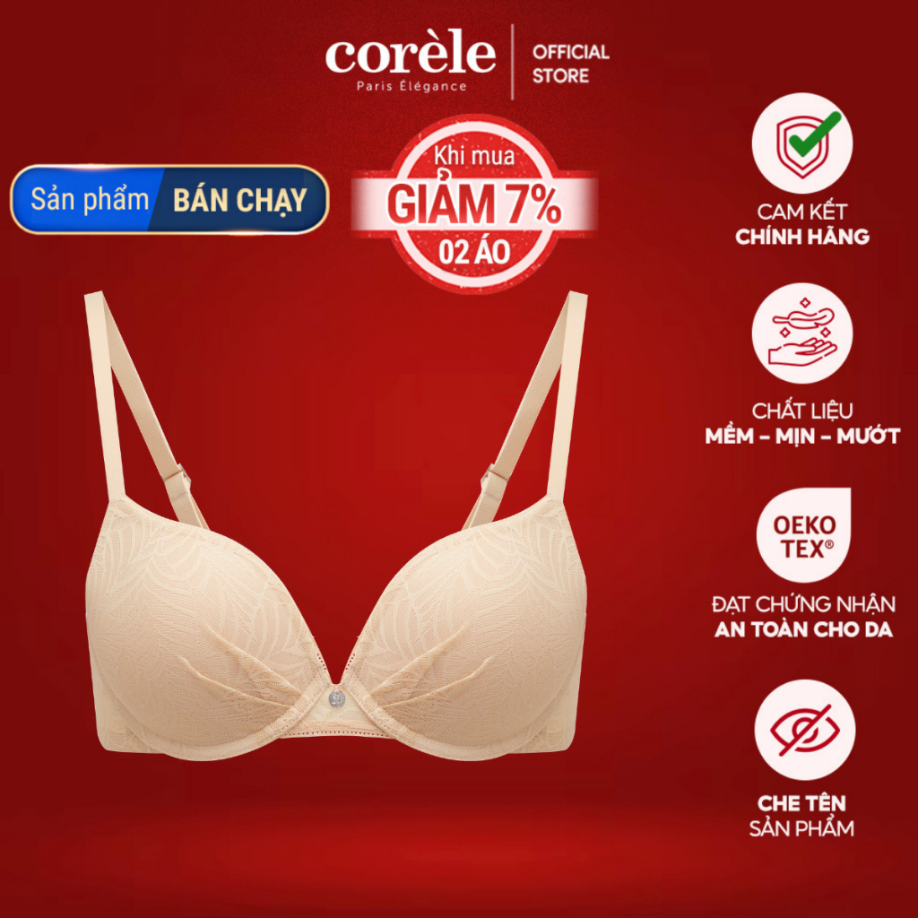 Áo ngực nữ Corèle nâng vừa mút vừa có gọng, phối ren ẩn quyến rũ, chuẩn an toàn OEKO-TEX từ Corèle Pháp - 31141B