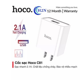Củ sạc nhanh hoco c81 1 cổng usb sạc nhanh 2.1a, 10.5w, hỗ trợ sạc cho với nhiều thiết bị điện thoại, tablet... h2n