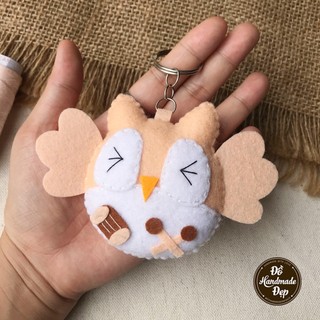 Móc khoá vải nỉ handmade cú mèo cam