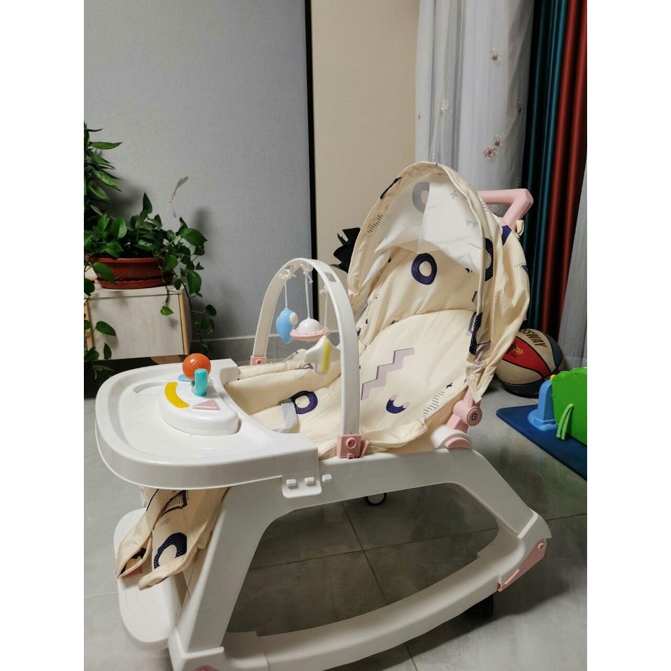 Nôi Rung, Ghế rung nhún bập bênh kiêm ghế ăn dặm cho bé có bánh xe và đồ chơiD