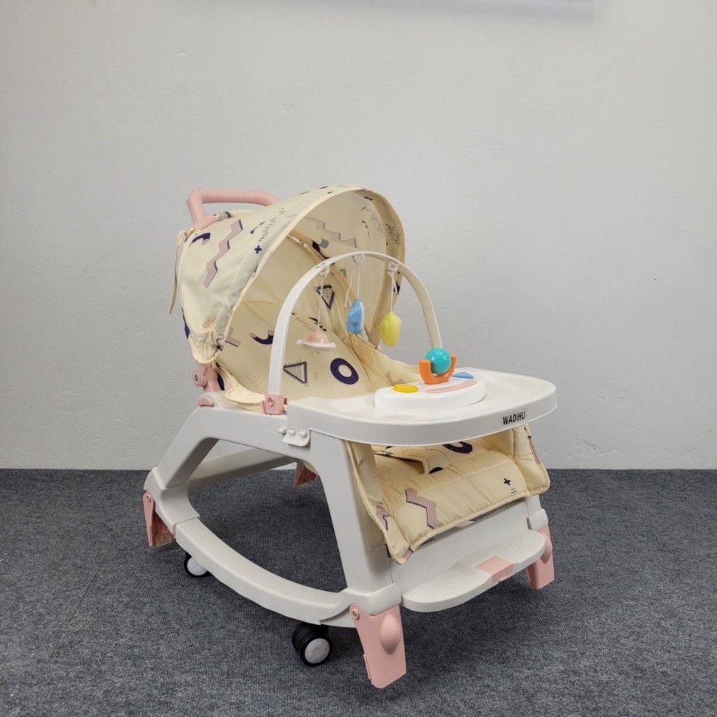 Nôi Rung, Ghế rung nhún bập bênh kiêm ghế ăn dặm cho bé có bánh xe và đồ chơiD