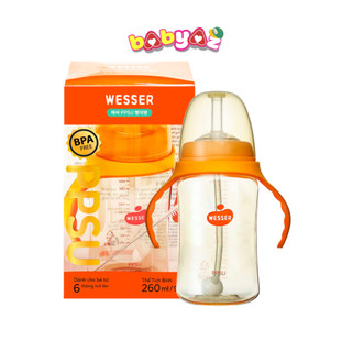 Bình Ống Hút Wesser Nhựa Ppsu Mẫu Mới Bình Tập Uống Cho Bé Có Tay Cầm Dung Tích 260ml