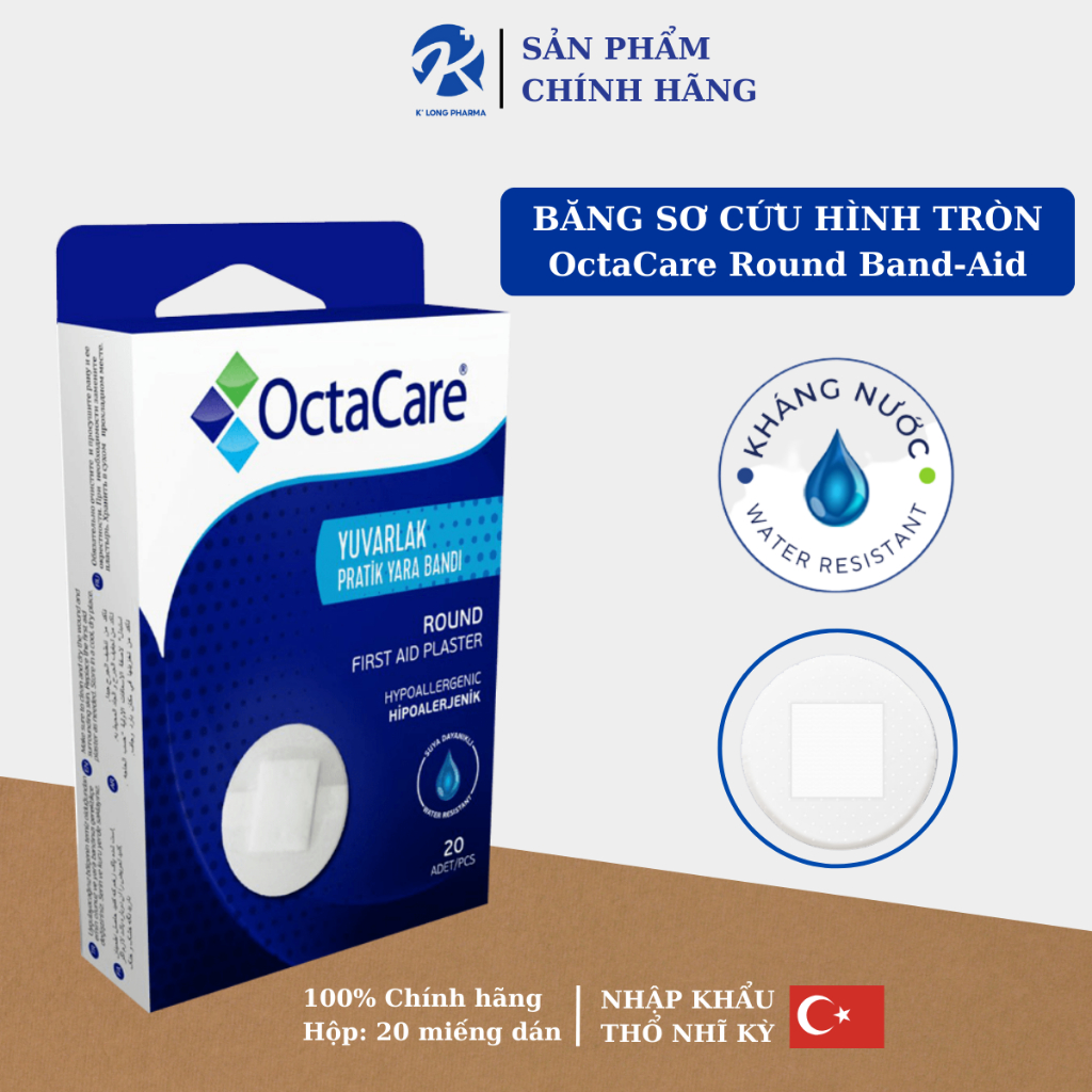 Băng Dán Sơ Cứu Y Tế OCTACARE Hình Tròn, Không Kích Ứng, Không Thấm Nước - Hộp 20 Miếng