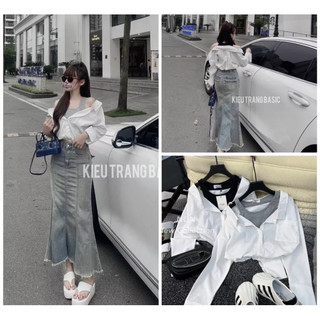 ÁO SƠ MI TRỄ VAI PHỐI BA LỖ