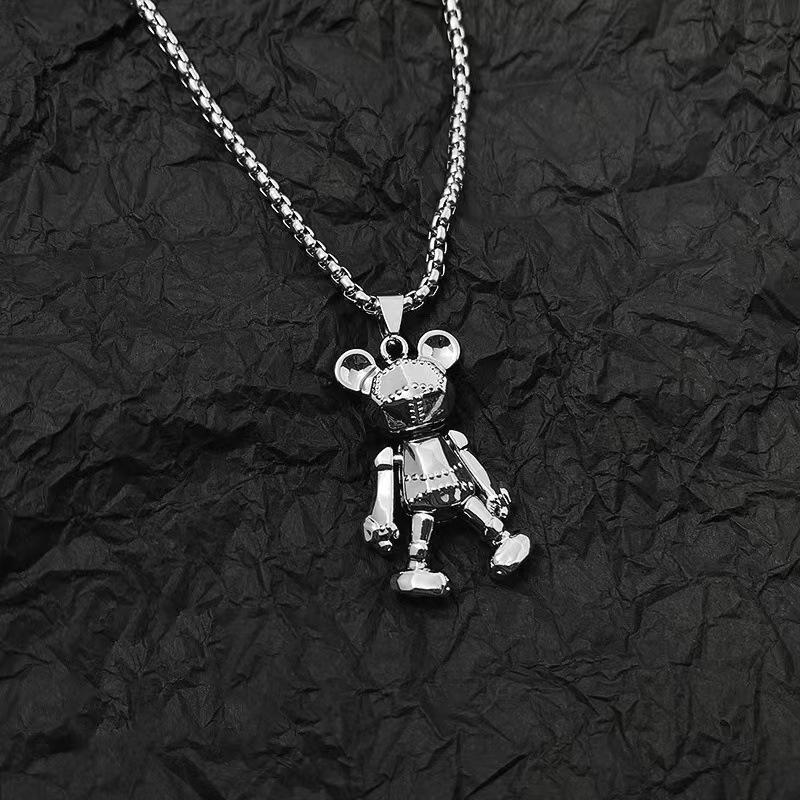 Vòng cổ Thép Titan Mặt Hình Gấu Nhỏ Có Khớp Chuyển Động Phong Cách Hip Hop Thời Trang Cho Bé Trai Và Gái