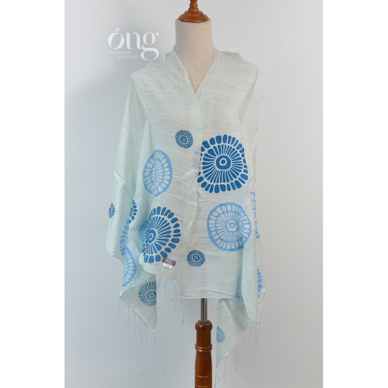 Khăn choàng lụa tơ tằm in họa tiết hoa đào chân khăn -70*180cm - 50% Silk 50% Linen - Óng Silk - Mềm mịn, thoáng nhẹ