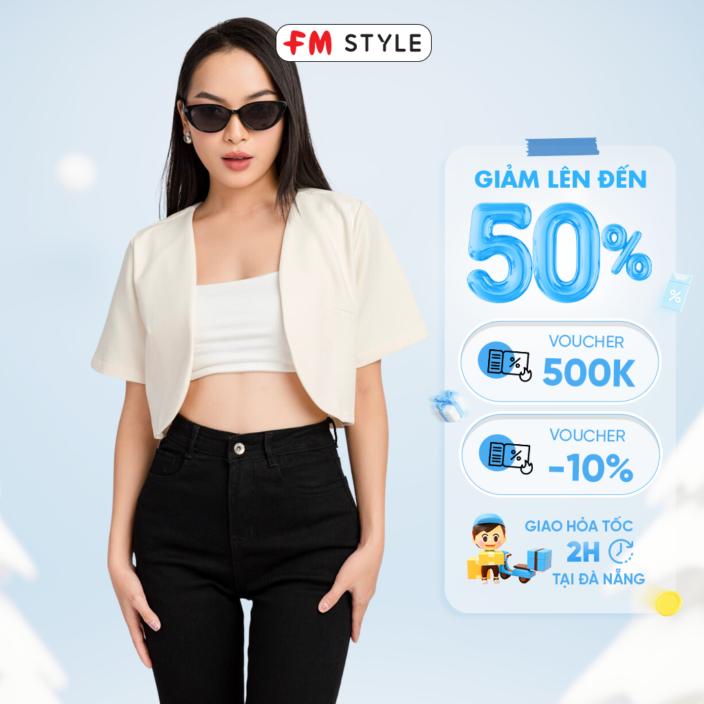 Áo kiểu nữ FMSTYLE tay ngắn chất chéo hàn cao cấp đứng form sử dụng đa năng 23080395