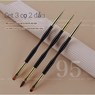 Bộ cọ nail , set 3 cây cọ vẽ móng 2 đầu dùng vẽ hoa, tô màu, vẽ nét cho móng