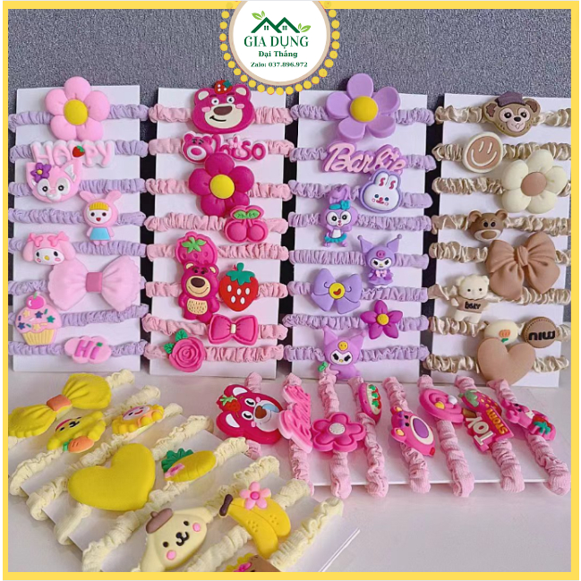 Set 8 chun tóc gấu dâu mix hoa đáng yêu cho bé🌟FREESHIP🌟Combo 8 dây buộc tóc hình thú kute cho nữ phong cách hàn quốc