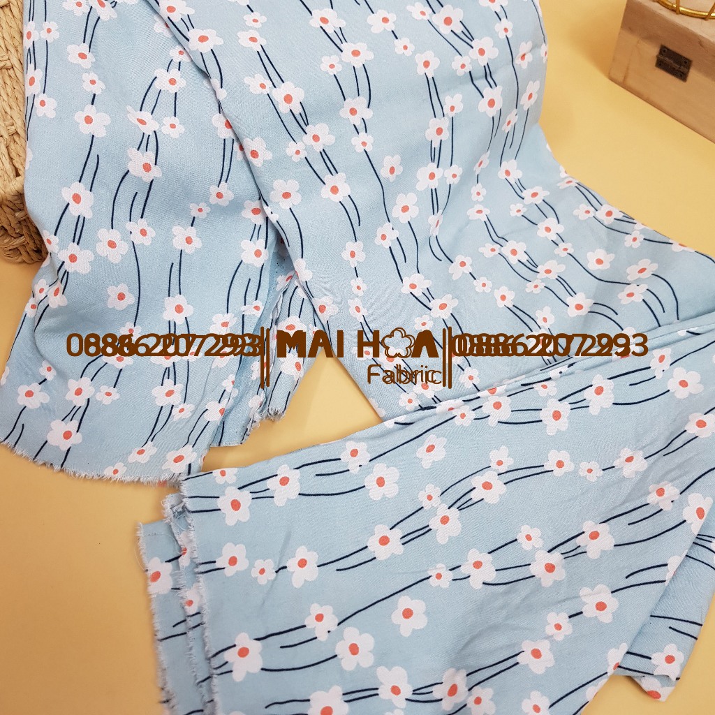 Vải lanh lụa vải hoa nhí xanh dùng làm vải may váy áo mùa hè cực mát Maihoaflower