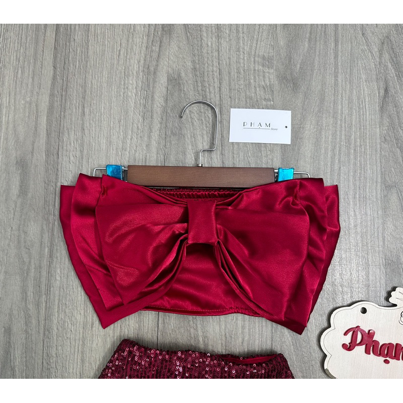 Set áo ống cúp nơ+ chân váy kim sa